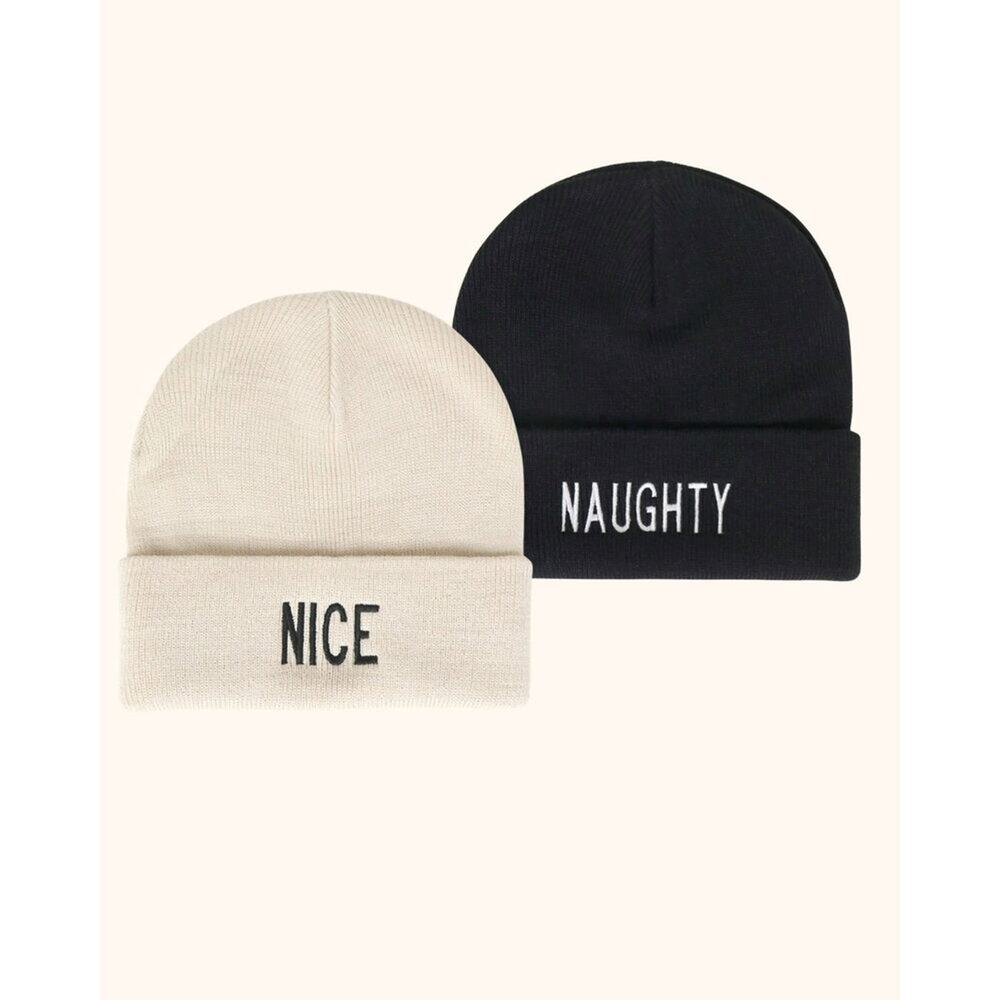 NAUGHTY & NICE Embroidered Beanie Set of 2 BF4 & BF3